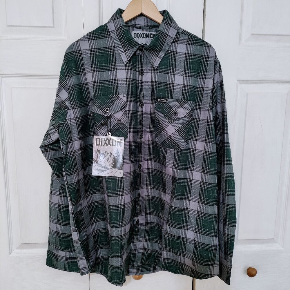 Dixxon Smoky Mountain Flannel in a green, gray, and black Mens Size XL